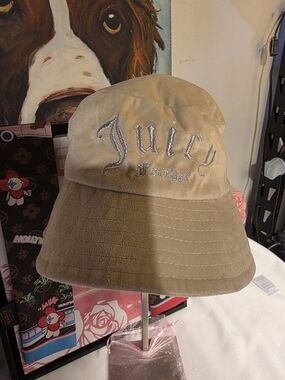 Juicy Couture Tan Bucket Hat with Silver Embroidered Logo